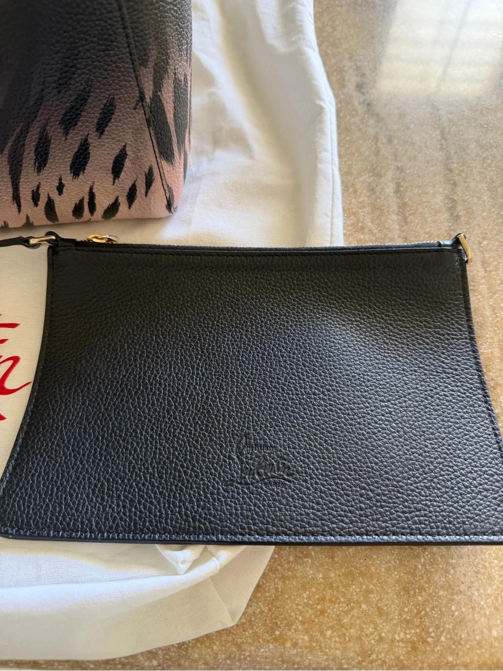 Christian Louboutin Black Tote with Red Interior and Leopard-Print Accent